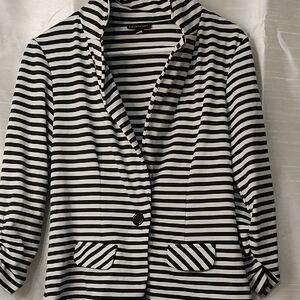 Courtenay Black and White Striped‎ Blazer with Notched Lapel